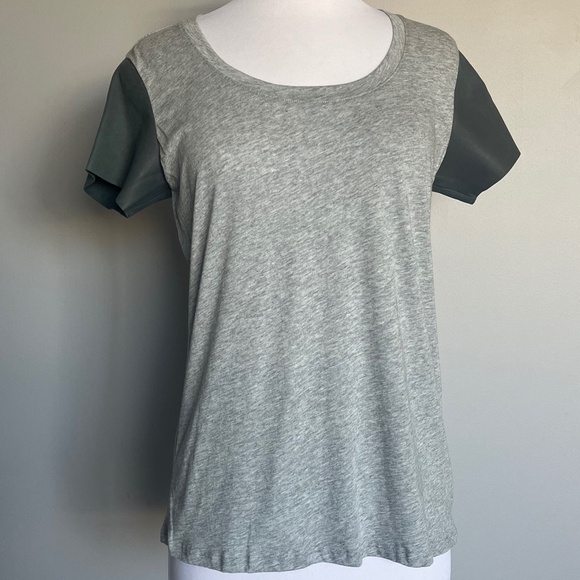 Michael Stars Gray Cow Leather Sleeve lightweight Gray Casual Tee T-shirt Top - Picture 1 of 11